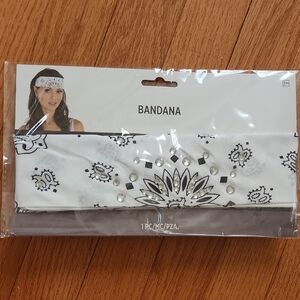 White Bandana with Black Pattern, Rhinestones, New